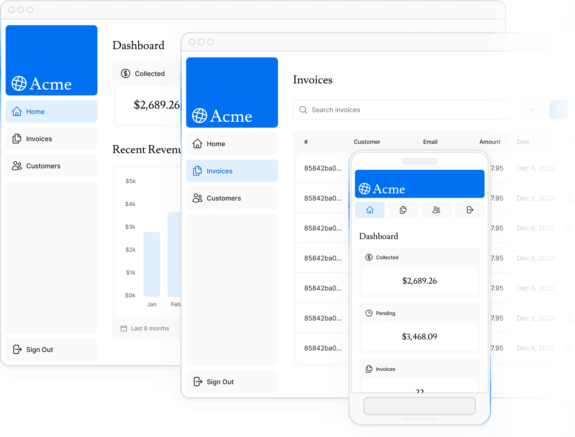 Screenshot of the dashboard application